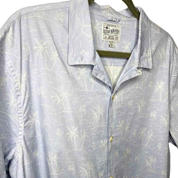 Lucky Brand Mens Button Up Short Sleeve Blue with Palm Tree Print XL 100% Cotton - Picture 6 of 6